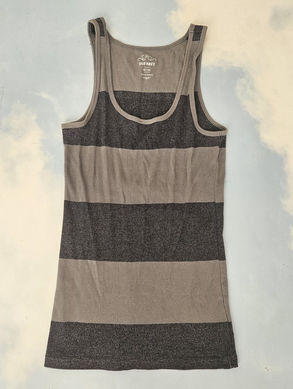 Old Navy Women's Striped Ribbed Tank Top - Taupe & Charcoal